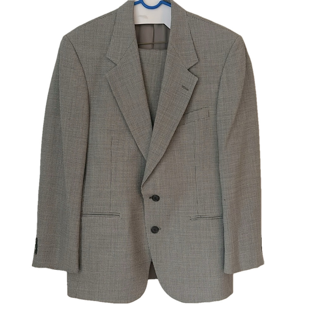 🌿Nino Cerruti  40R black and cream/tan checkered wool suit🌿